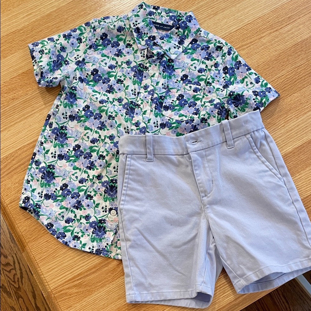 Janie and Jack Floral Shirt and Light Shorts Set Size 5